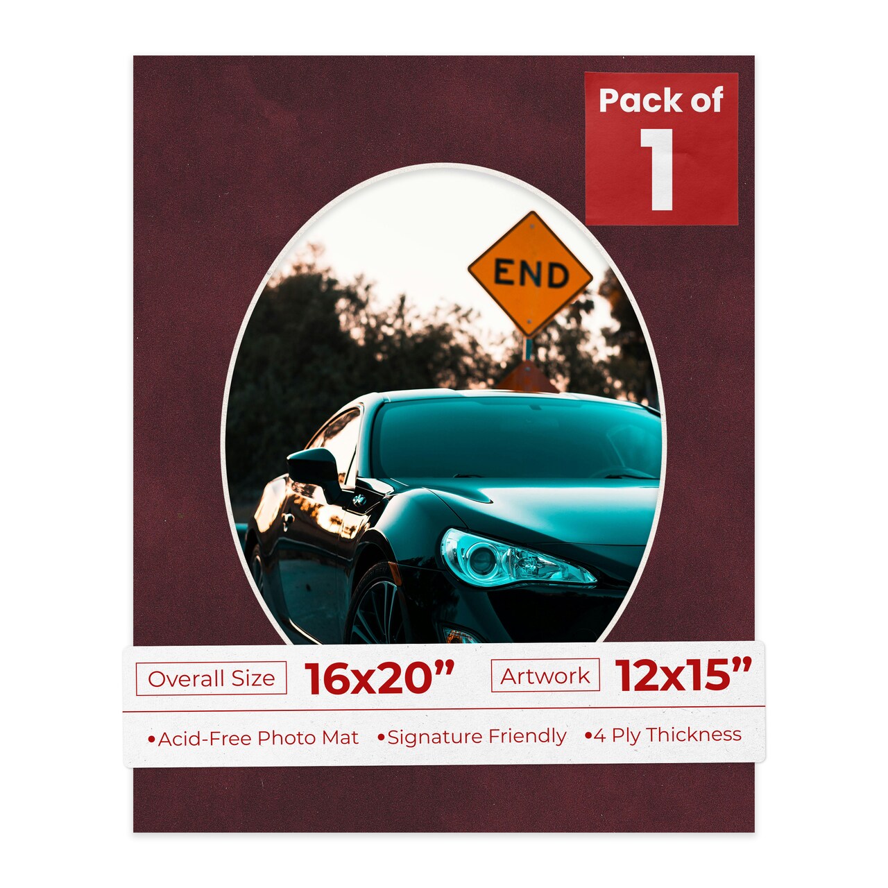 Dark Red Suede Mat Board for 16x20 Frames - Oval Opening for 12x15 Photos